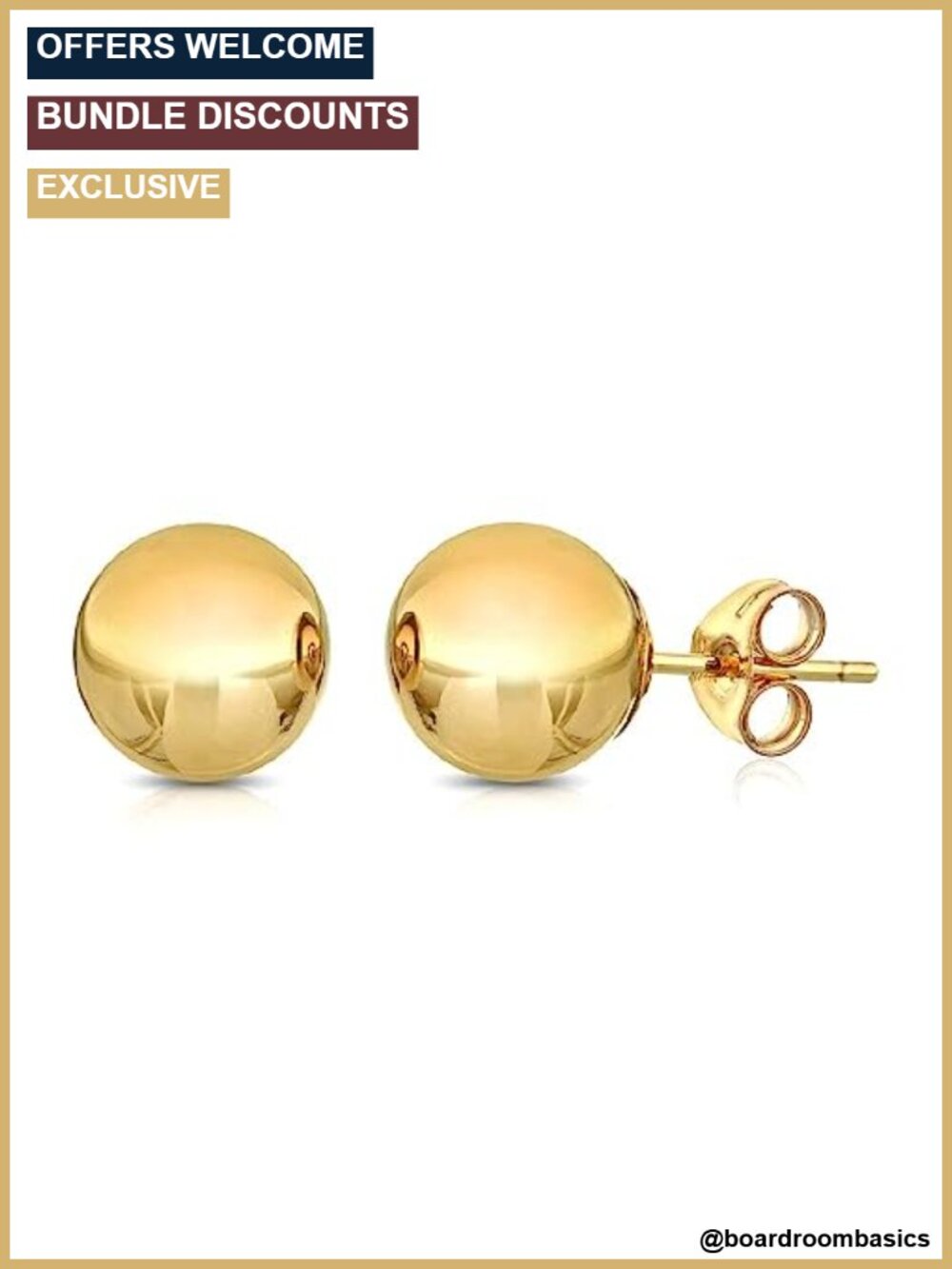 14K Gold Ball Stud Earrings Butterfly Back Hypoallergenic 7mm